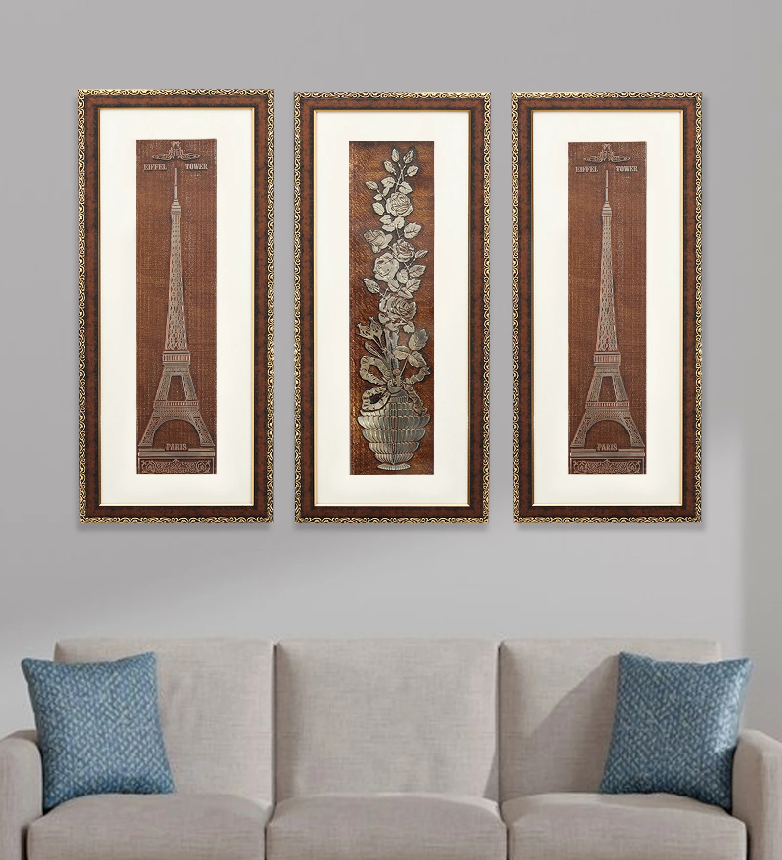 Eiffel Tower And Rose Flower Wall Painting
