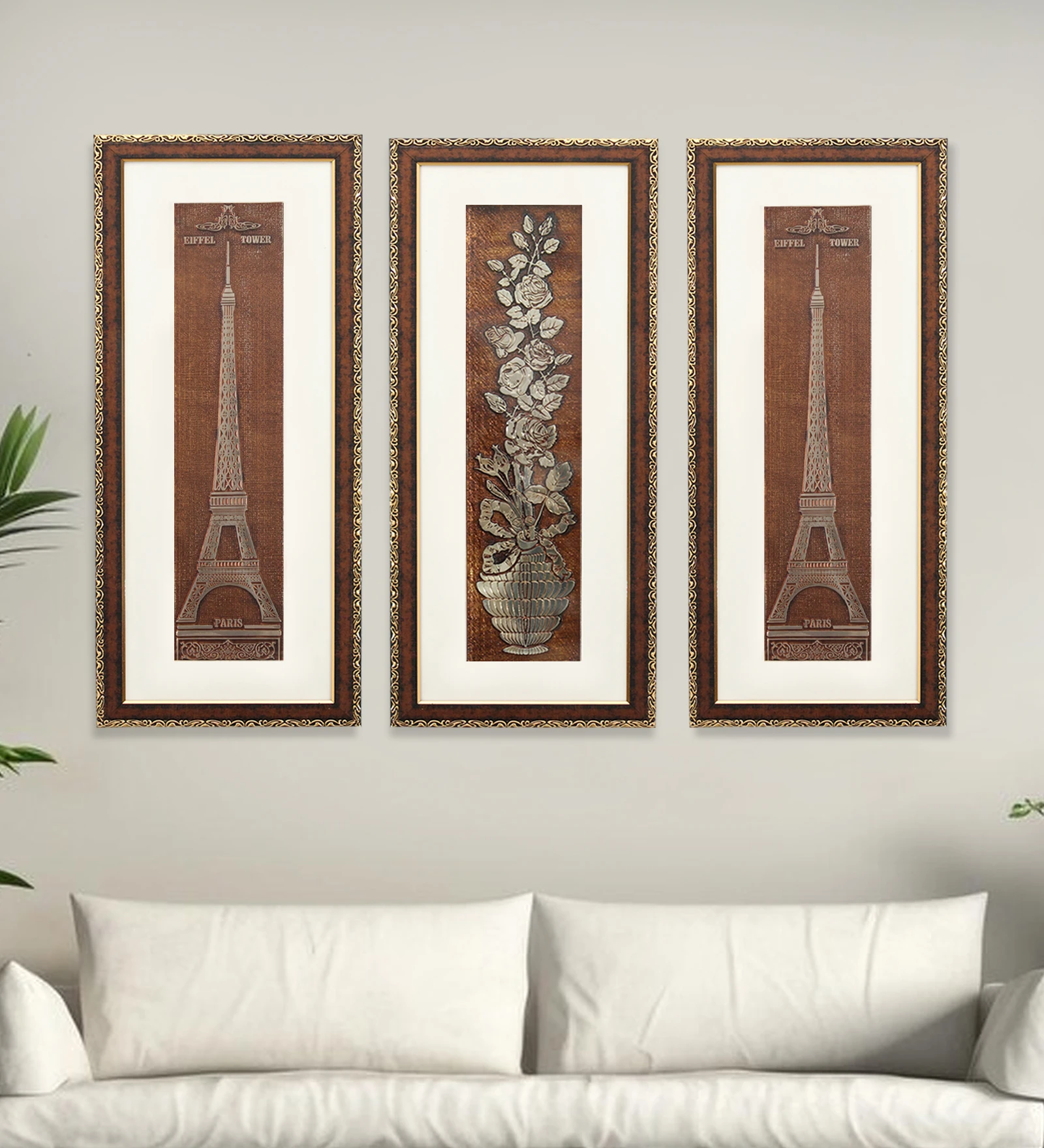Eiffel Tower And Rose Flower Wall Painting