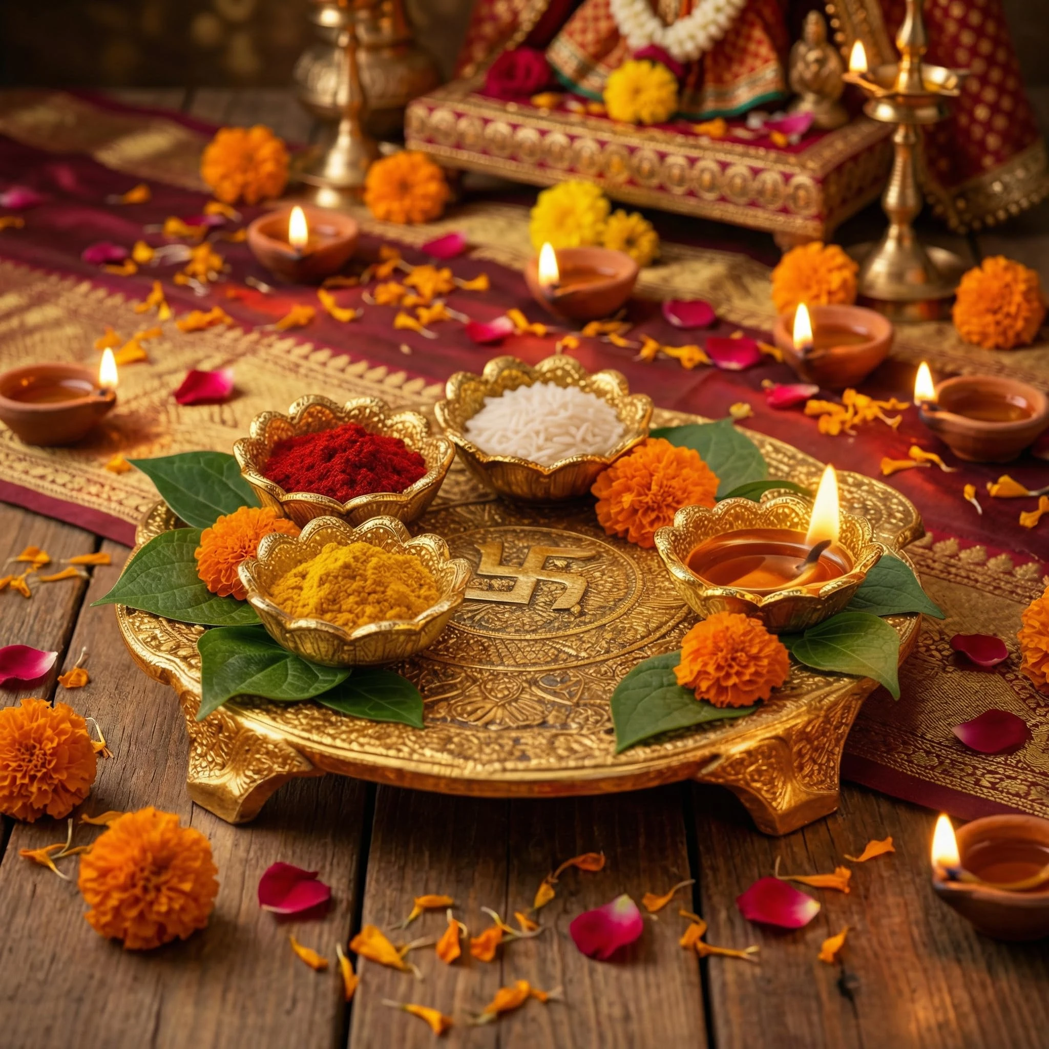 Luxeberry Metal Pooja Thali | Pooja Plate with Diya | Aarti Thali | for Home & Office | Pooja Thali Set | Pooja Thali | Decorative Thali, Pack of 1 |