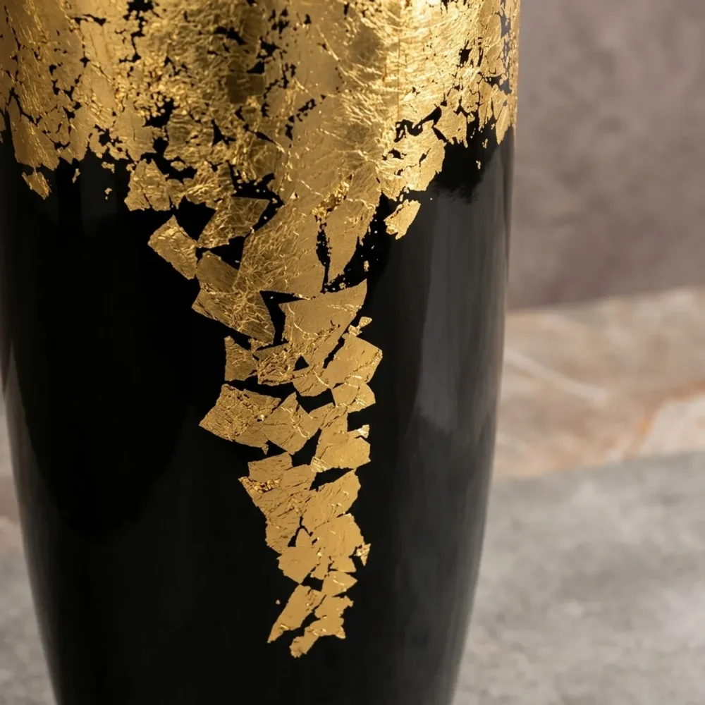 Elfloren Black & Gold Textured Polyresin Decorative Floor Vase | Modern Handmade Flower Vase for Living Room, Office & Home Decor