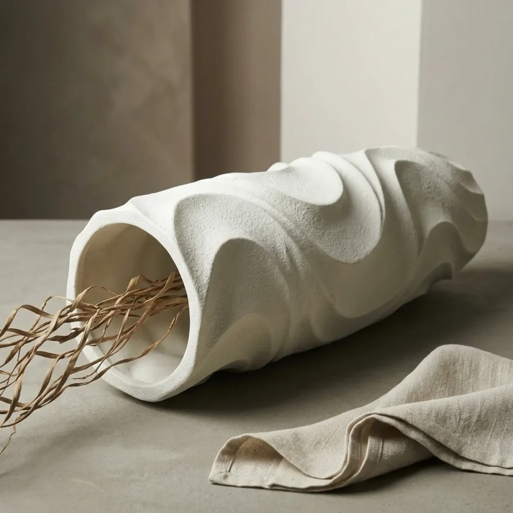 Elfloren White Polyresin Twisted Decorative Floor Vase with Branches | Modern Handmade Home Decor Accent
