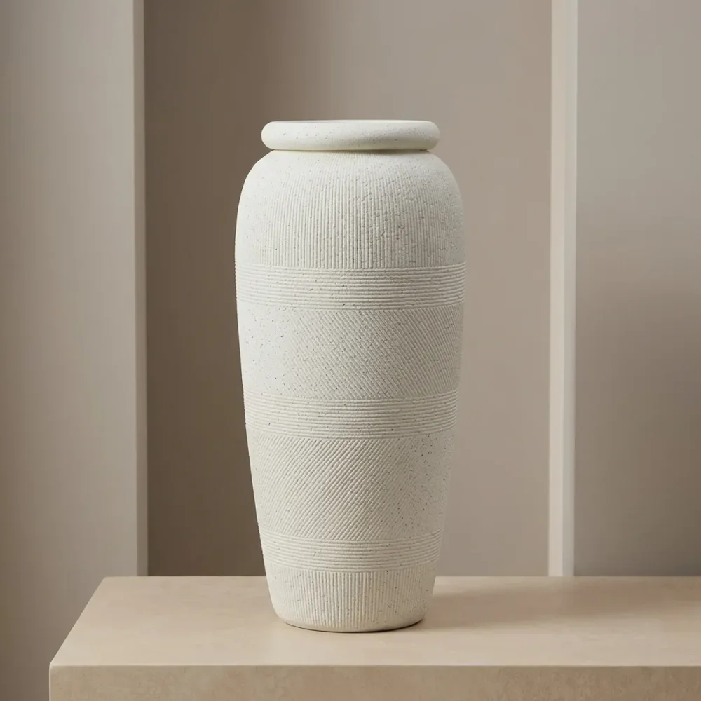 Elfloren White Textured Ceramic Decorative Floor Vase for Home & Office Decor | 37 Inch