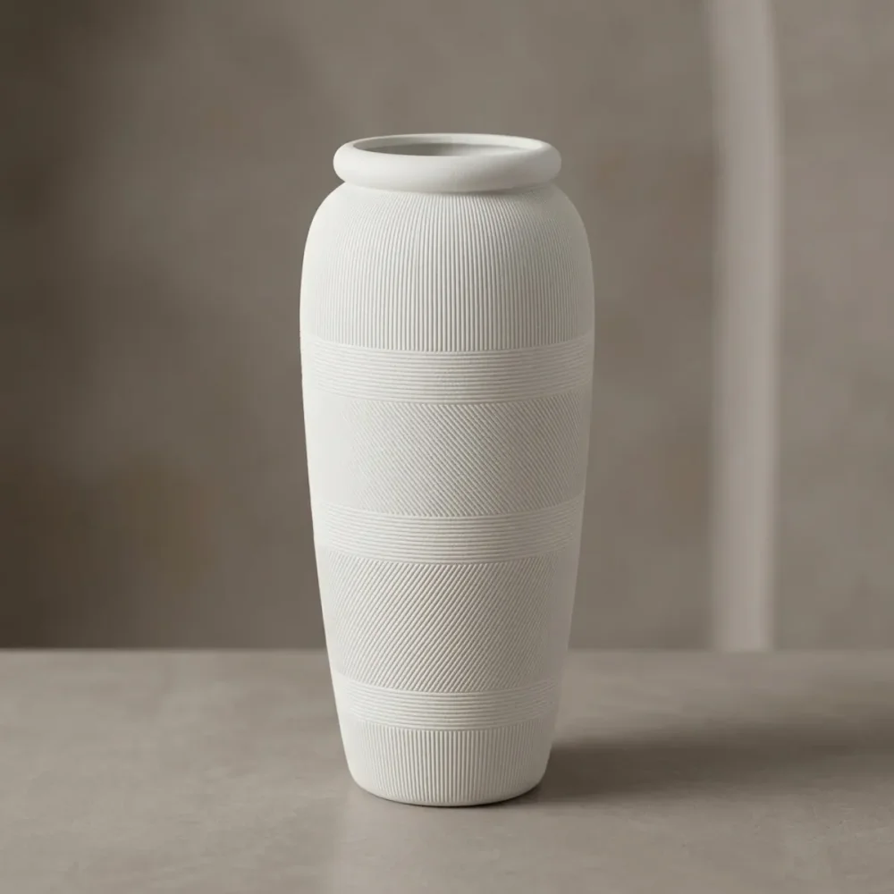 Elfloren White Textured Ceramic Decorative Floor Vase for Home & Office Decor | 37 Inch