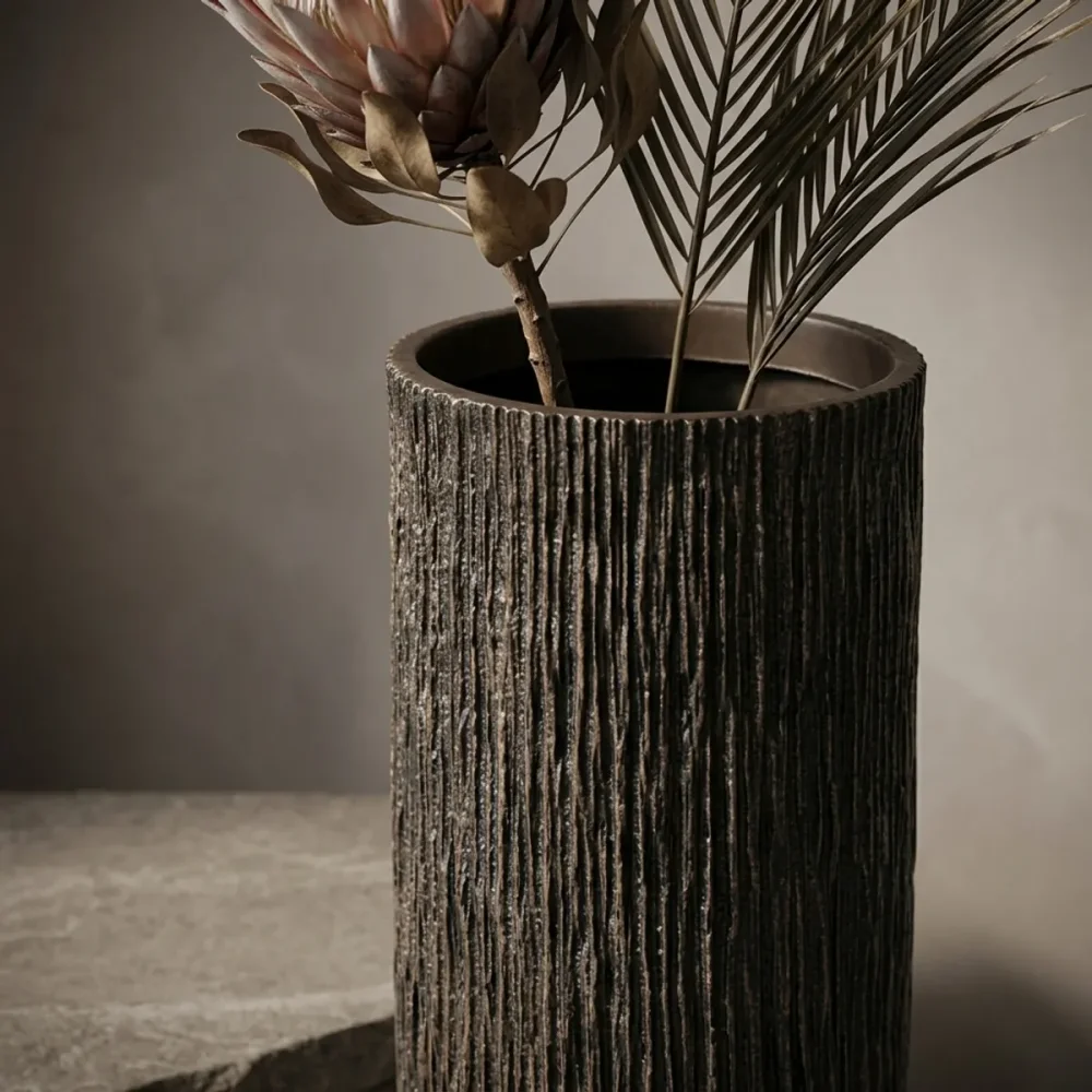 Elfloren Black Textured Polyresin Tall Decorative Floor Vase for Home & Living Room Decor
