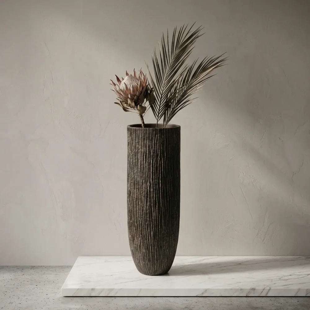 Elfloren Black Textured Polyresin Tall Decorative Floor Vase for Home & Living Room Decor