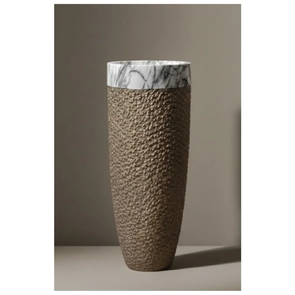 Elfloren tall decorative floor vase featuring a textured handcrafted body with an elegant marble-finish rim, perfect for enhancing modern and luxury interiors.