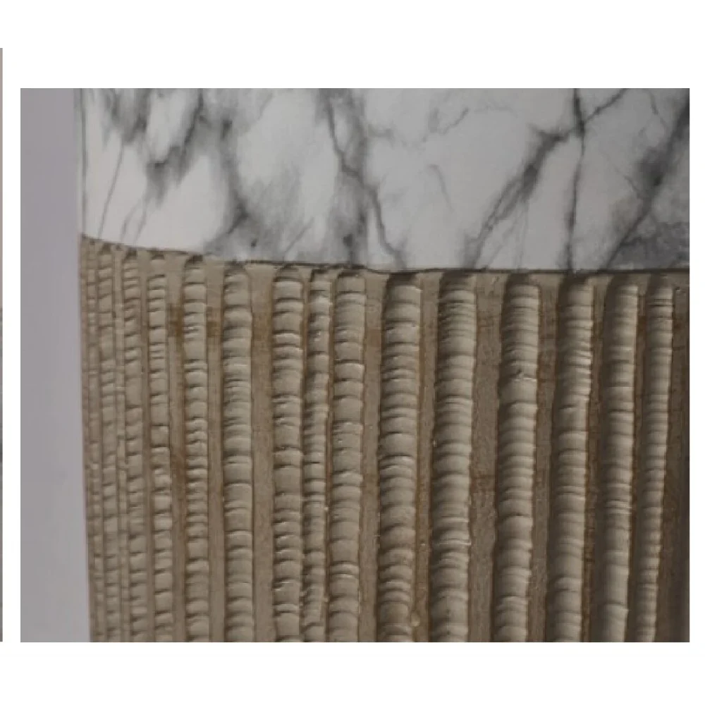 Elfloren Polyresin Floor Vase with Marble Finish Rim | Ribbed Decorative Tall Vase | Modern Luxury Home Décor