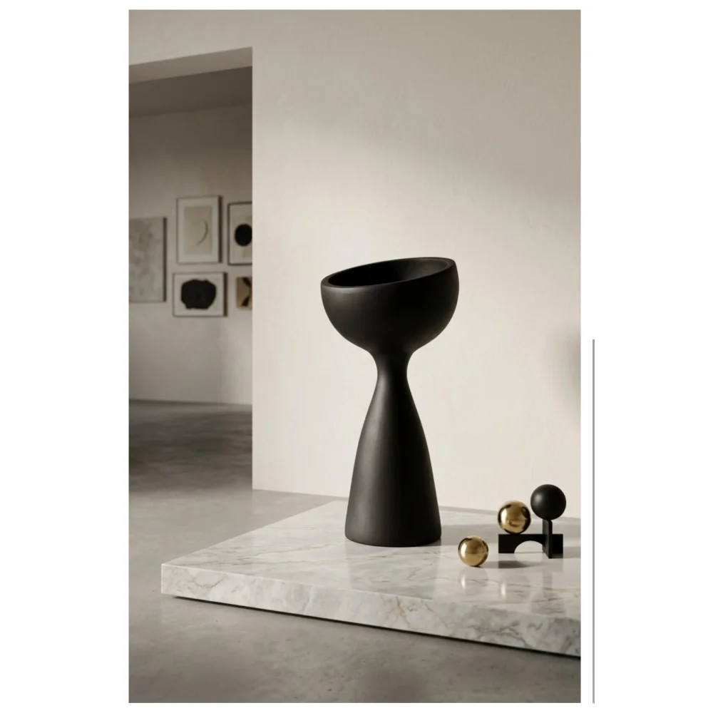 Elfloren Modern Matte Black Polyresin Decorative Vase | Sculptural Tabletop Flower Vase | Contemporary Home Décor Accent