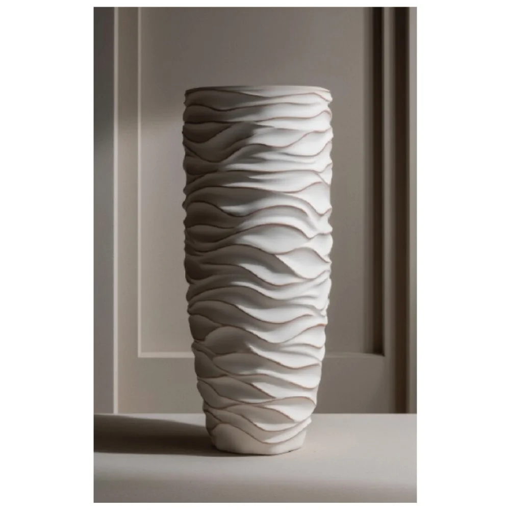 Elfloren Modern White Wave Texture Polyresin Floor Vase | Contemporary Handmade Decorative Flower Vase for Home Decor