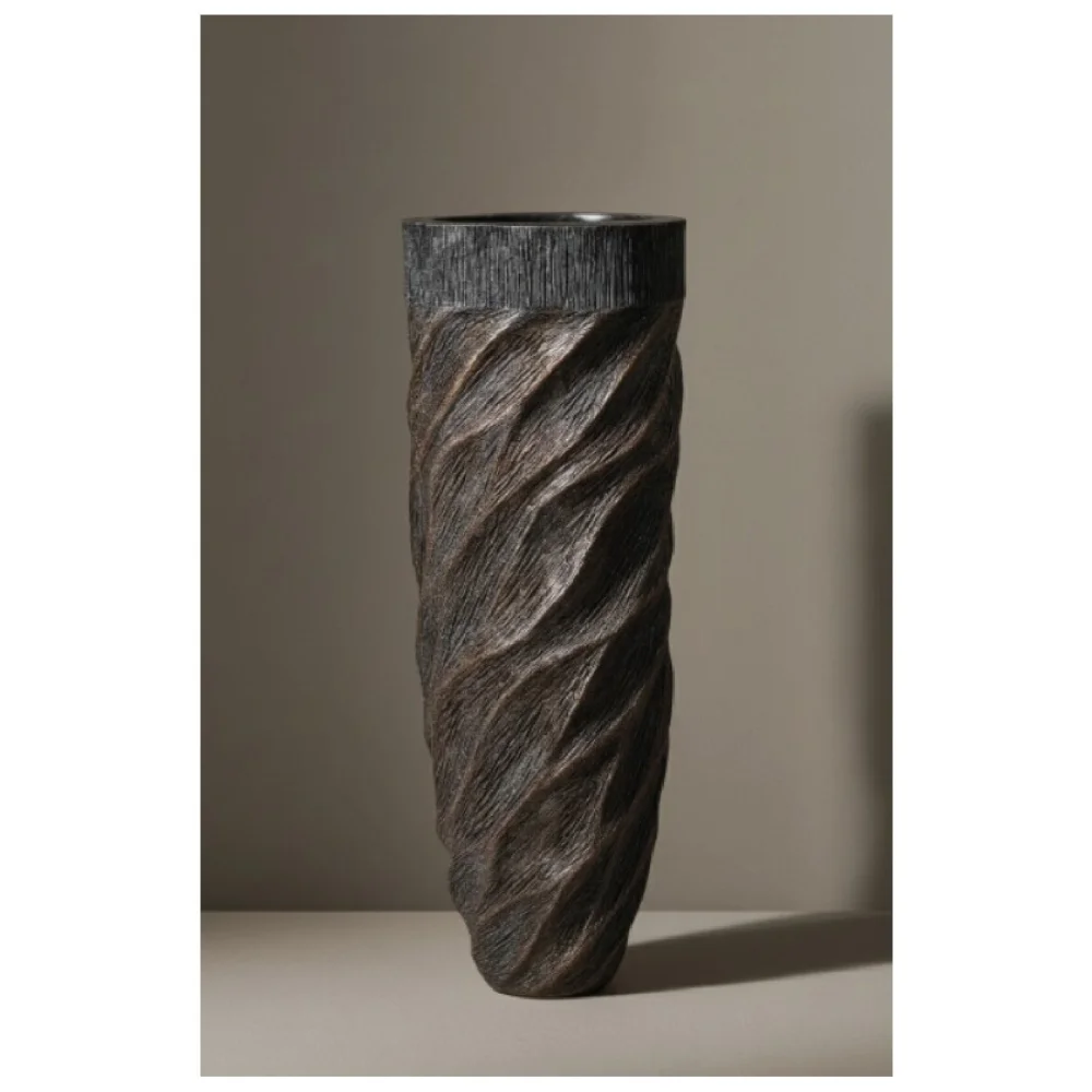 Elfloren Dark Textured Polyresin Floor Vase | Handmade Modern Sculptural Decorative Flower Vase