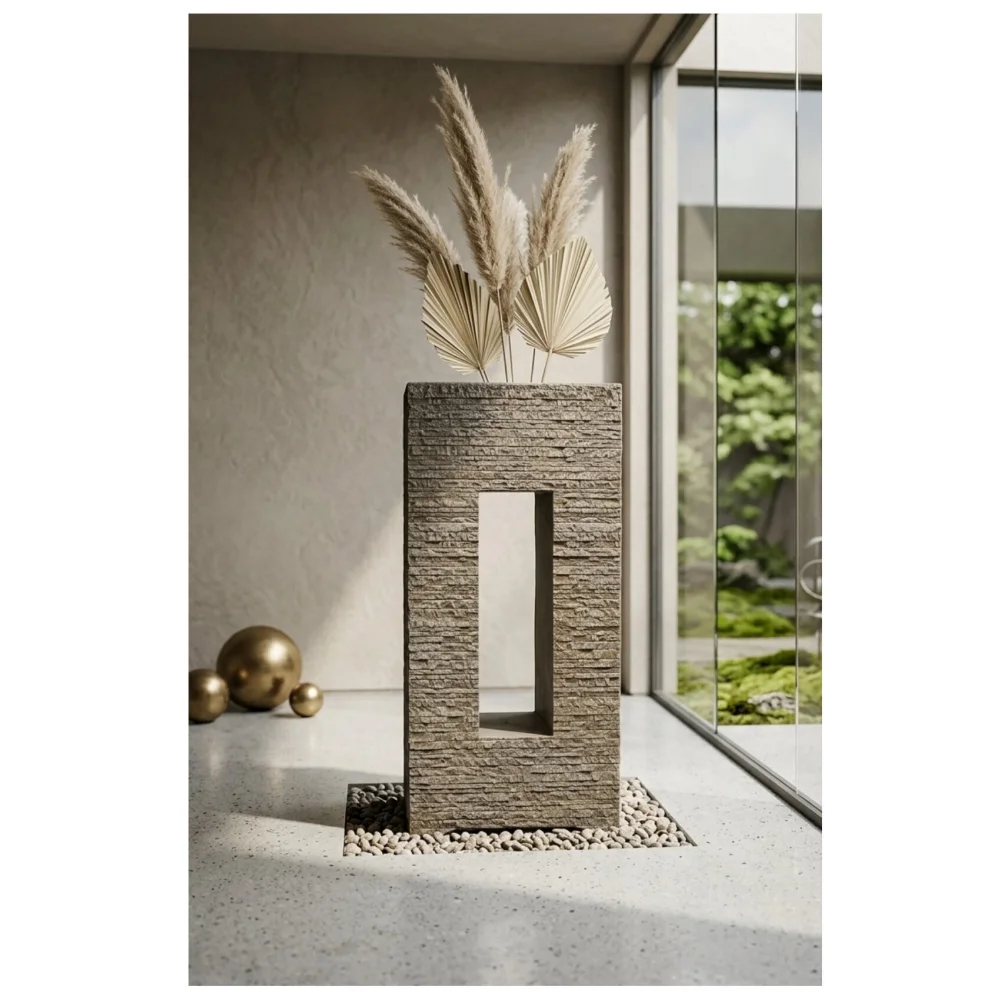 Elfloren Polyresin Floor Vase with Rectangular Cut-Out | Textured Decorative Flower Vase