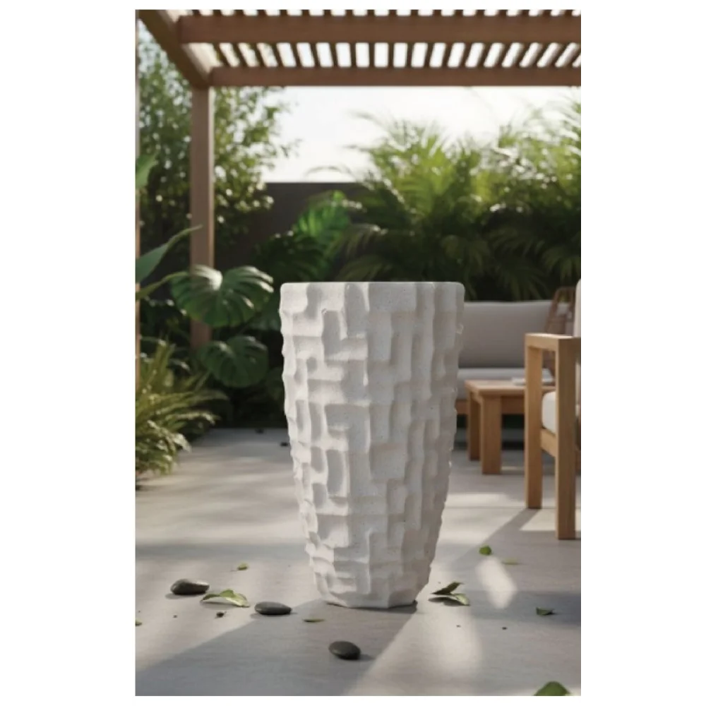 Elfloren White Textured Polyresin Floor Vase | 25 Inch Handmade Decorative Flower Vase for Indoor & Outdoor Decor