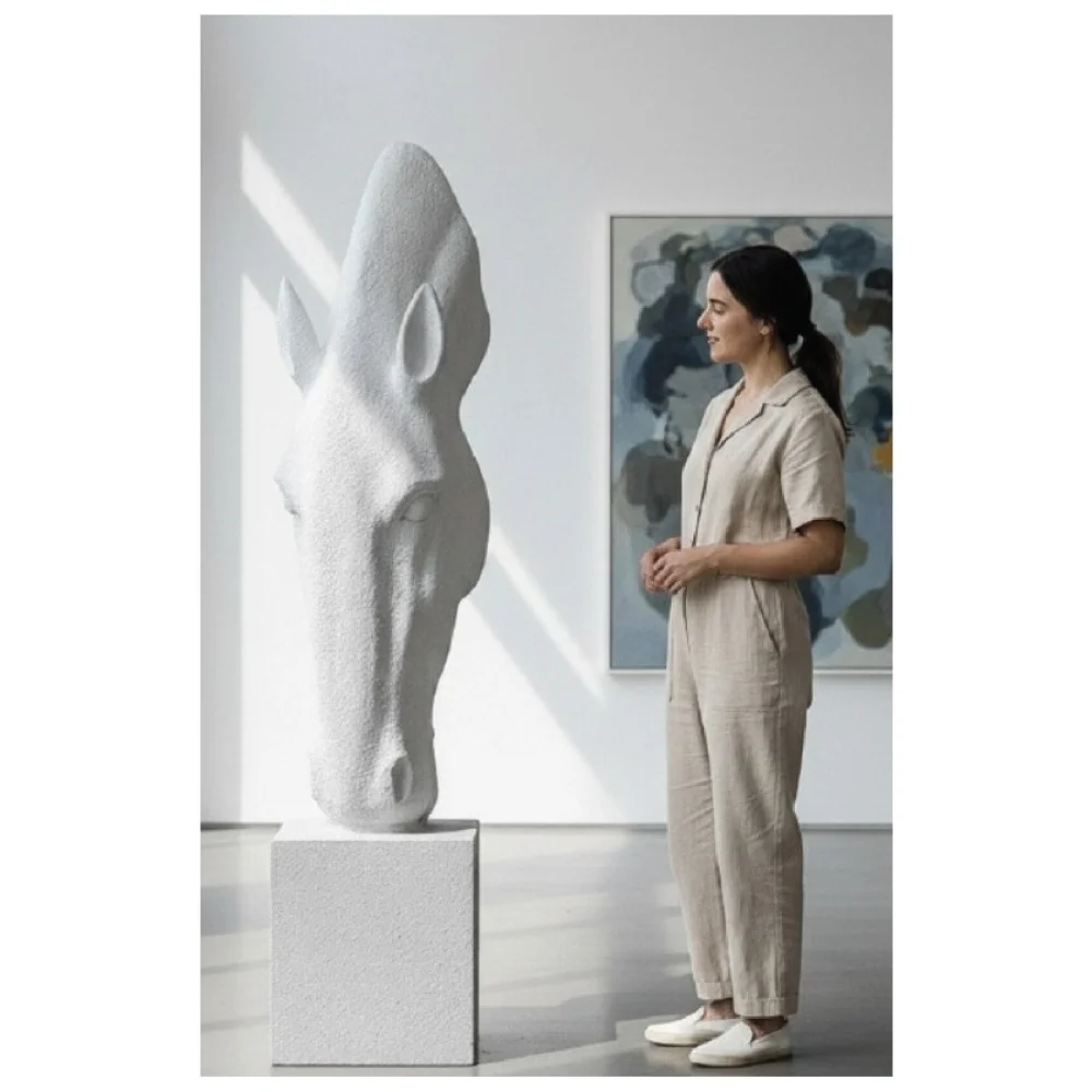 Elfloren White Horse Head Polyresin Sculpture | 76 Inch Decorative Statue for Luxury Home & Gallery Decor