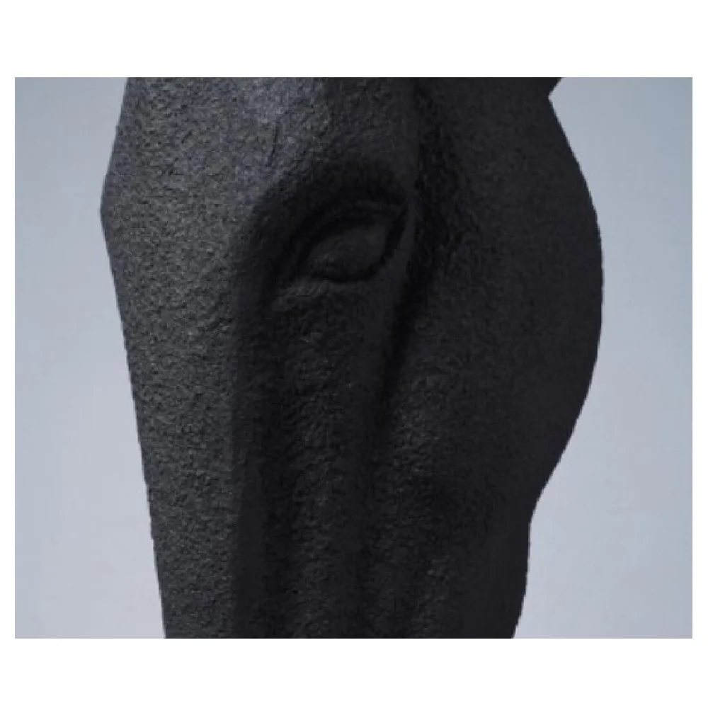 Elfloren premium 47-inch black horse head sculpture crafted from polyresin, designed as a bold statement décor piece for homes, offices, galleries, hotel lobbies, and luxury interiors.