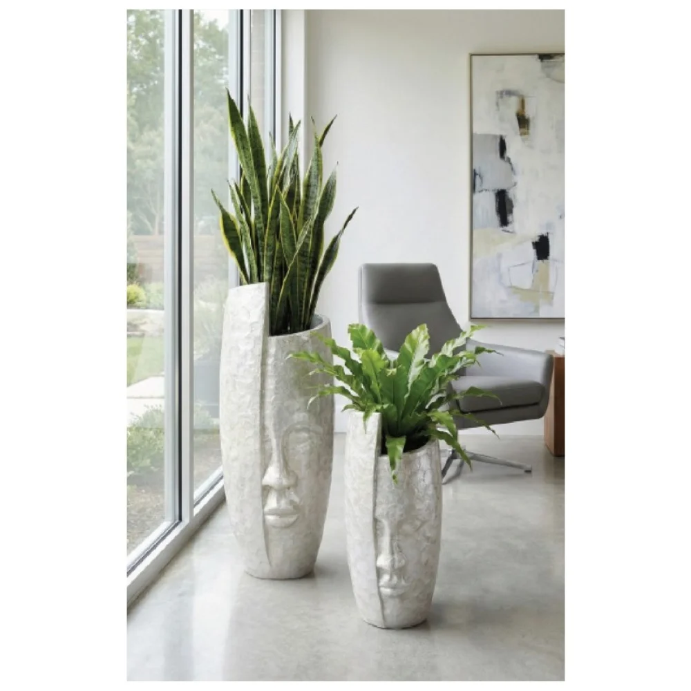 Elfloren Face Design Polyresin Floor Vase Set | Luxury Decorative Tall Planter | Available in 28 & 35 Inch