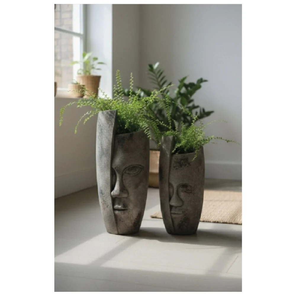 Elfloren Modern Abstract Face Polyresin Floor Vase Set | Decorative Tall Planter | Available in 28 & 35 Inch