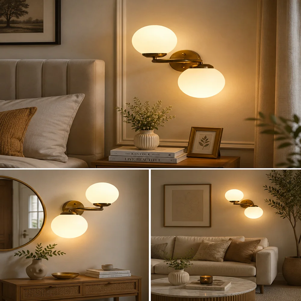 Modern Double Globe Brass Wall Light