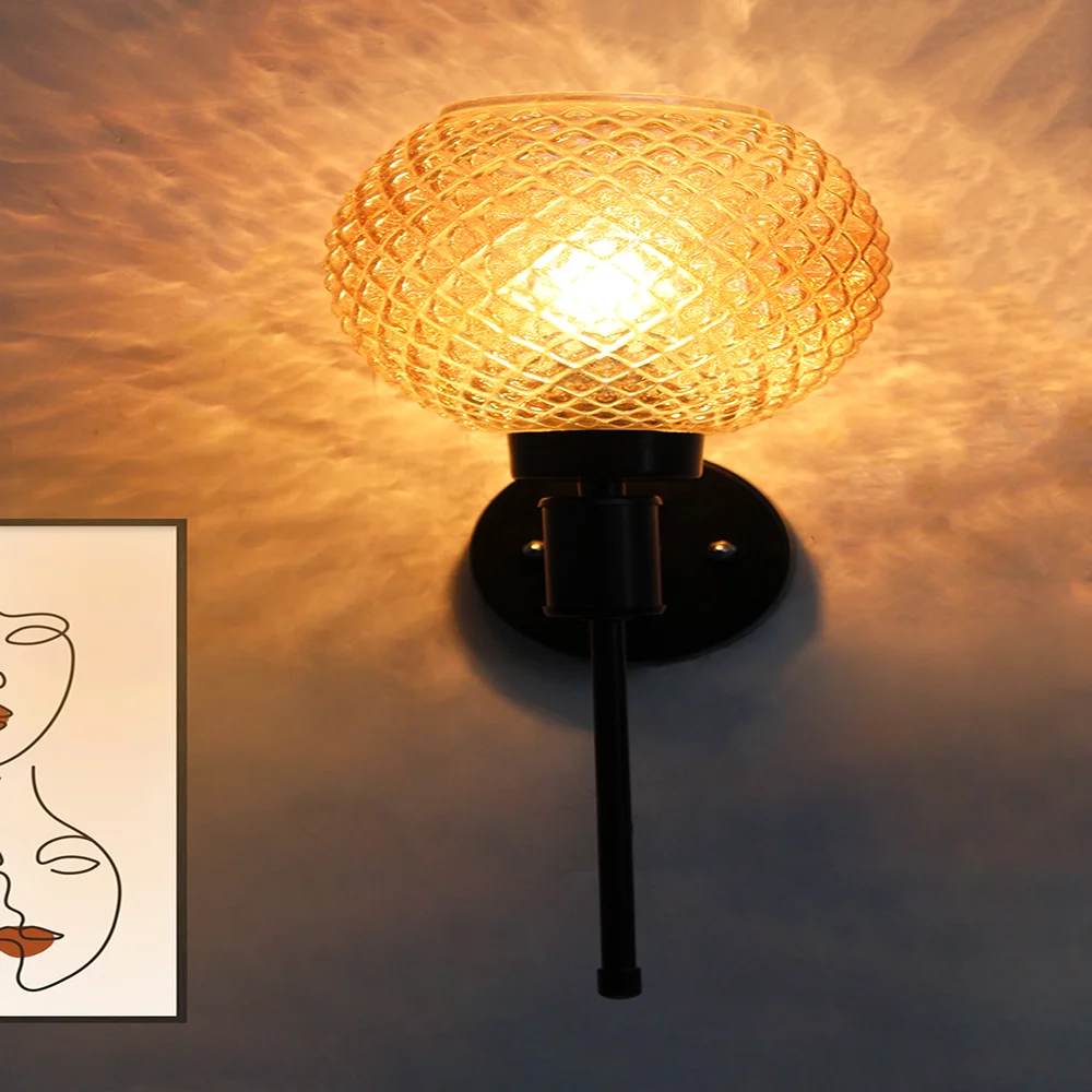 Amber Diamond Glass Black Wall Sconce | SKE-140010_ADGBWC