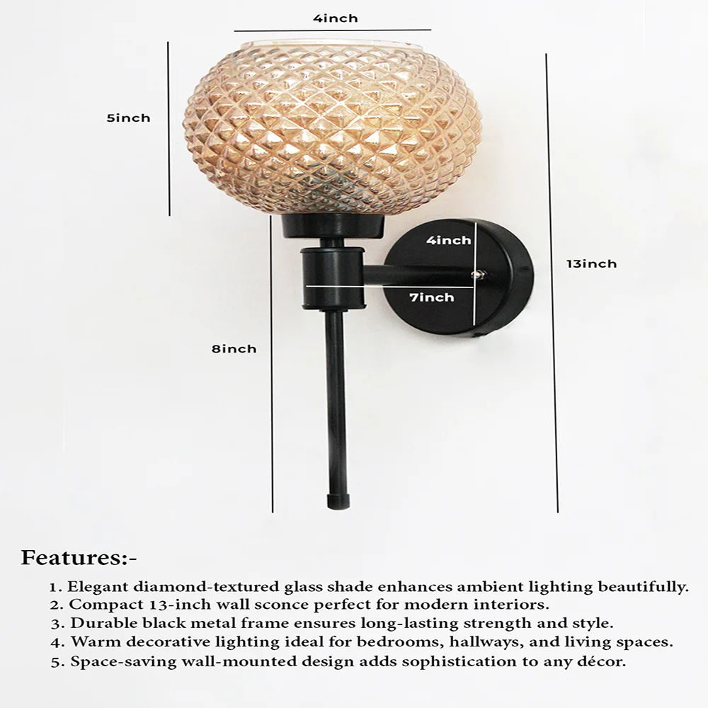 Amber Diamond Glass Black Wall Sconce | SKE-140010_ADGBWC