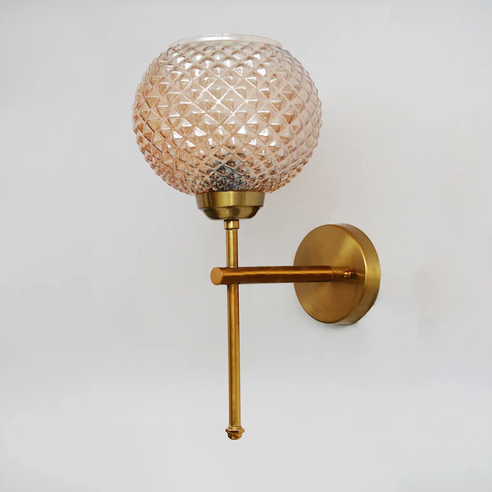 Elegant Brass Wall Sconce with Amber Crystal Globe Glass | SKE-140010_2_EBWSACGG