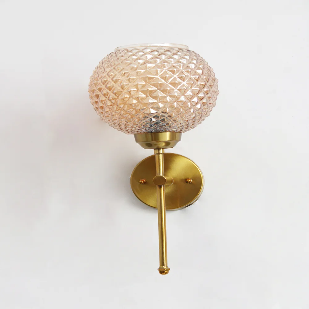 Elegant Brass Wall Sconce with Amber Crystal Globe Glass | SKE-140010_2_EBWSACGG