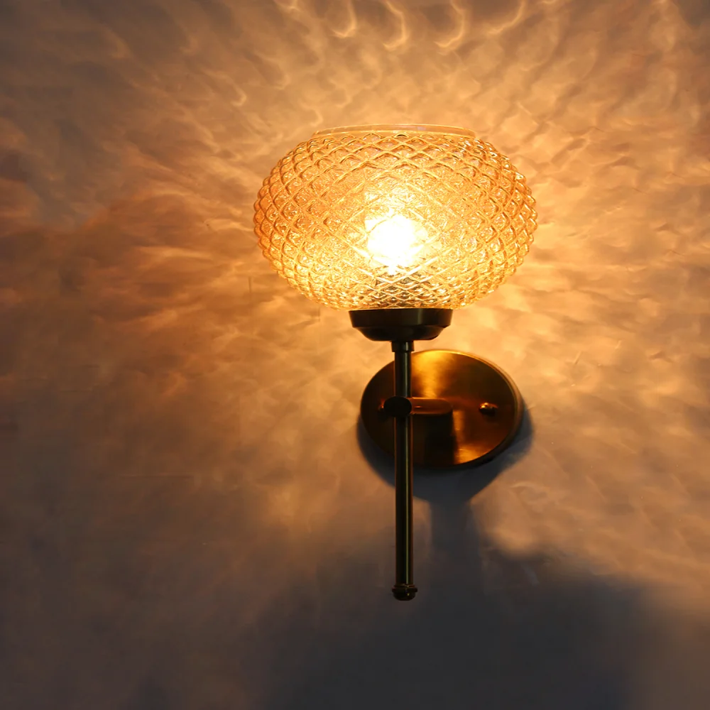 Elegant Brass Wall Sconce with Amber Crystal Globe Glass | SKE-140010_2_EBWSACGG