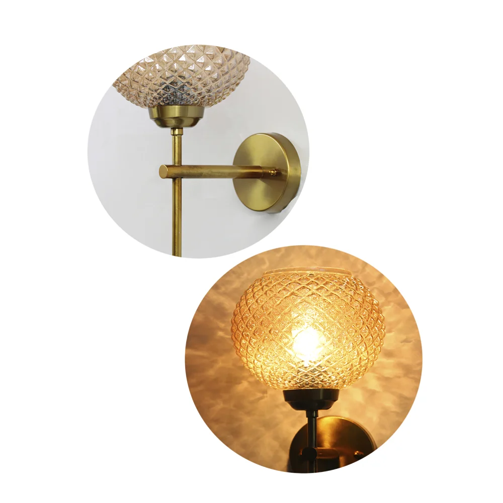 Elegant Brass Wall Sconce with Amber Crystal Globe Glass | SKE-140010_2_EBWSACGG