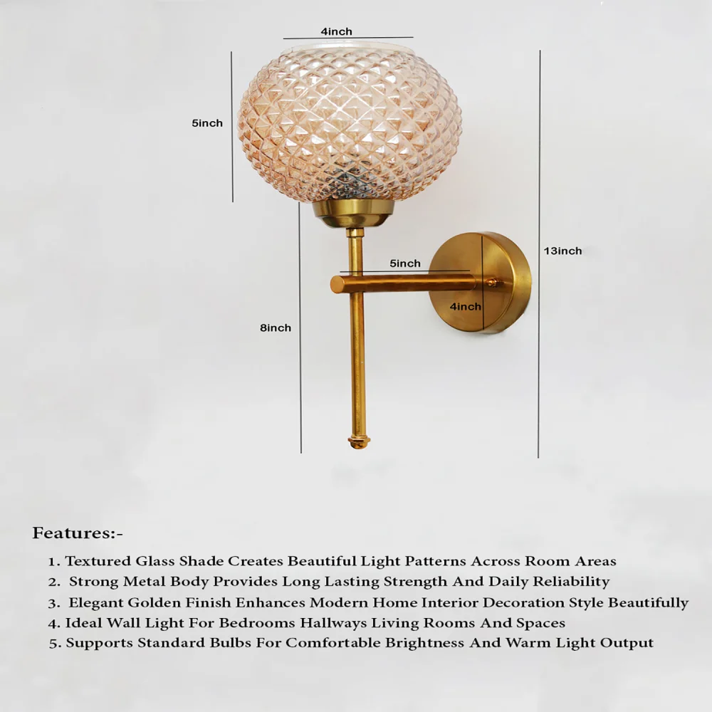 Elegant Brass Wall Sconce with Amber Crystal Globe Glass | SKE-140010_2_EBWSACGG
