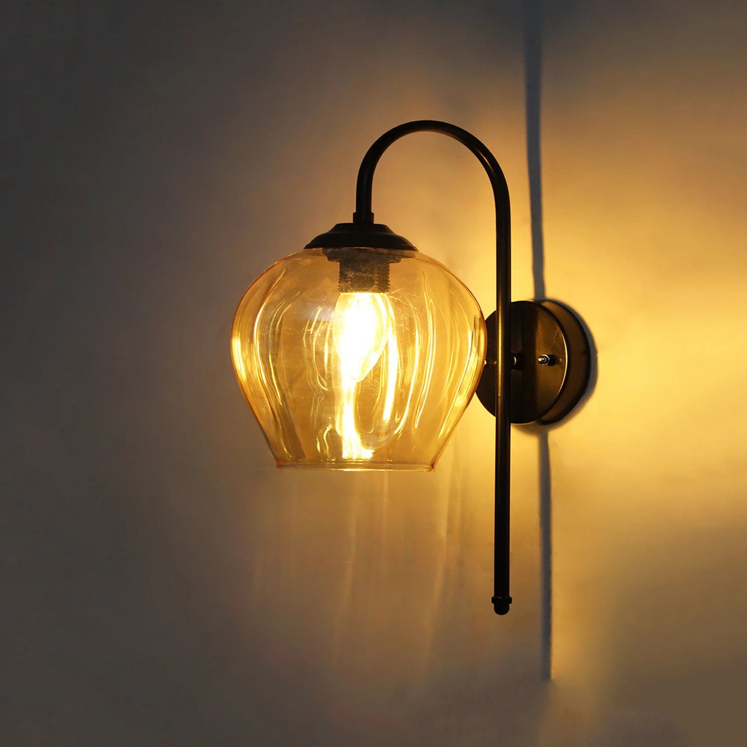 Hanging Downward Amber Glass black Wall Light | SKE-140010_HDAGBWL