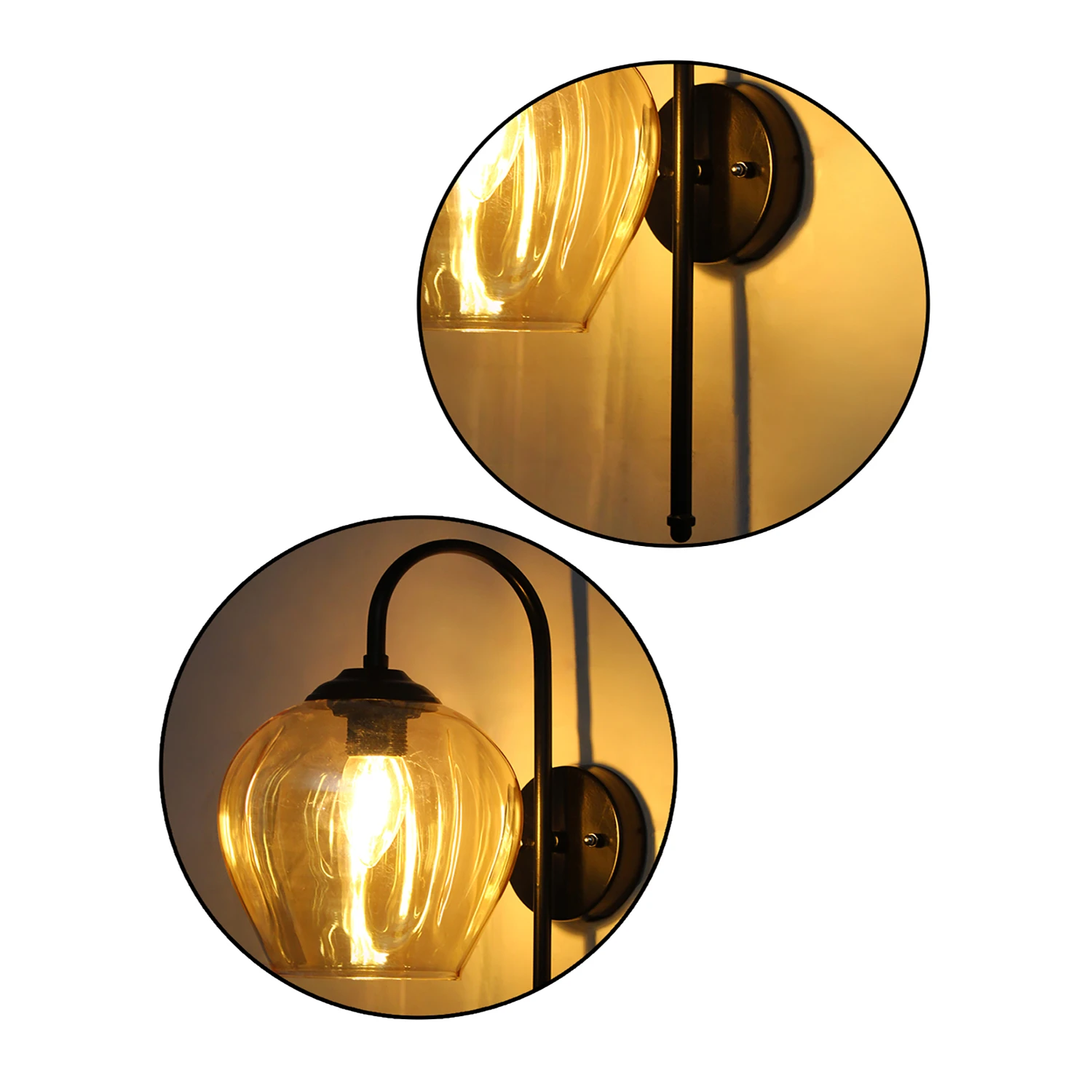 Hanging Downward Amber Glass black Wall Light | SKE-140010_HDAGBWL