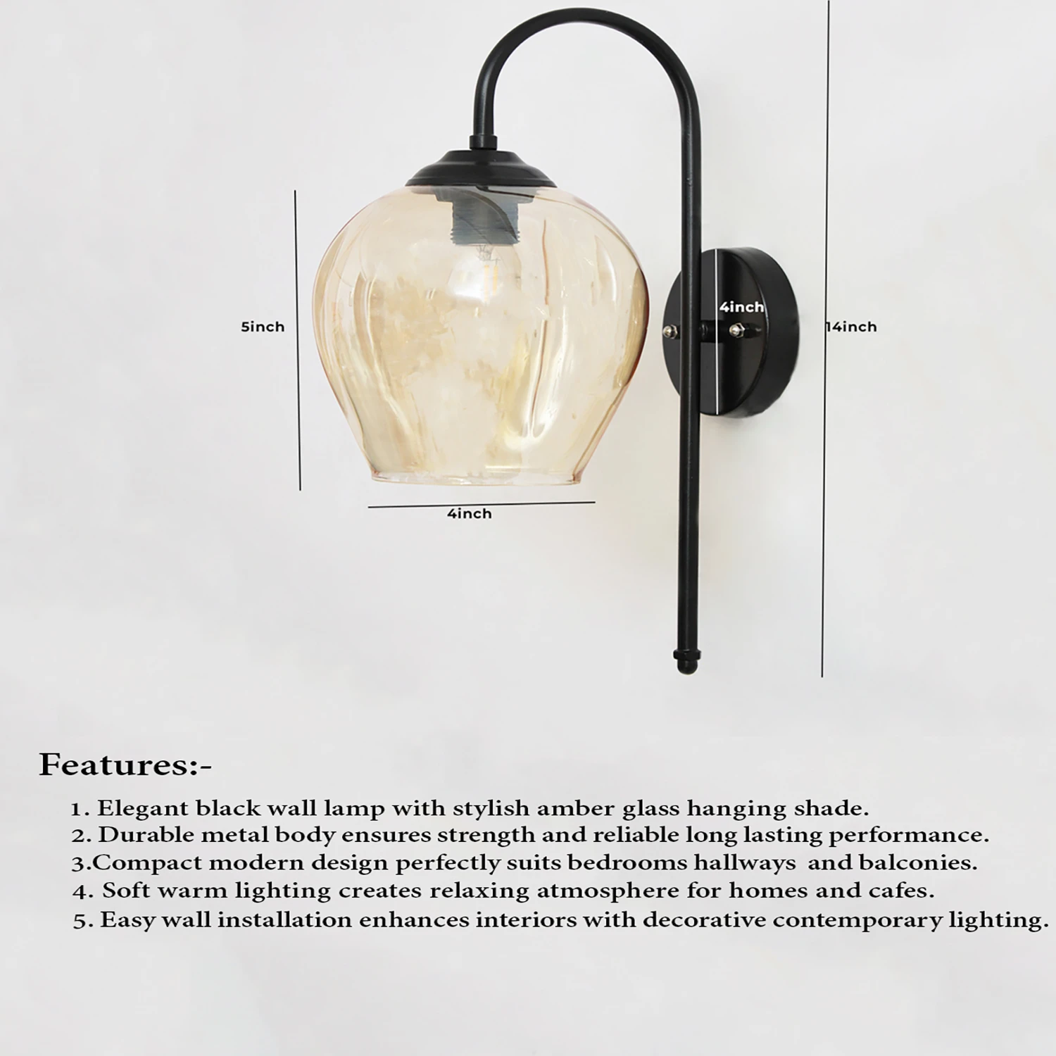 Hanging Downward Amber Glass black Wall Light | SKE-140010_HDAGBWL