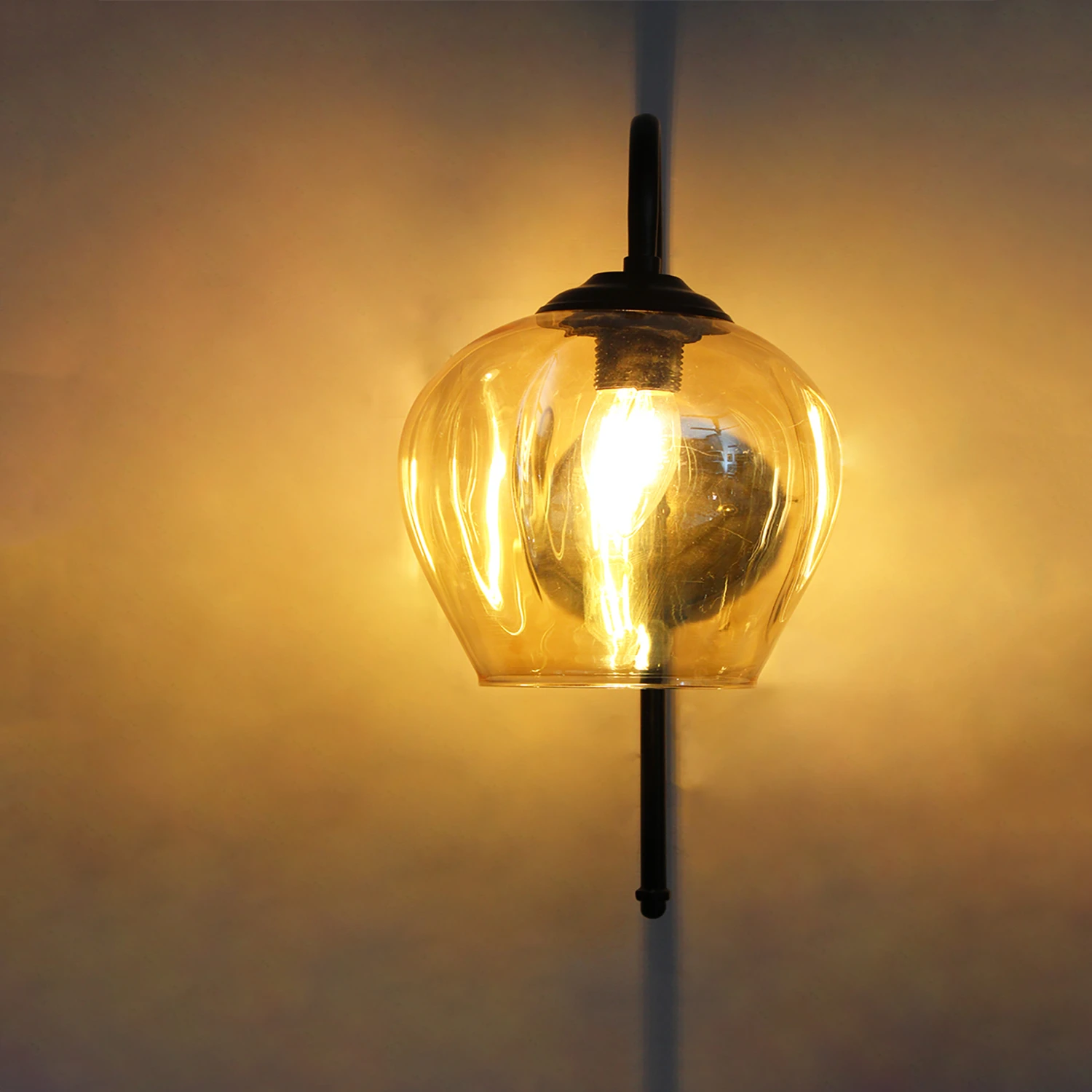 Hanging Downward Amber Glass black Wall Light | SKE-140010_HDAGBWL