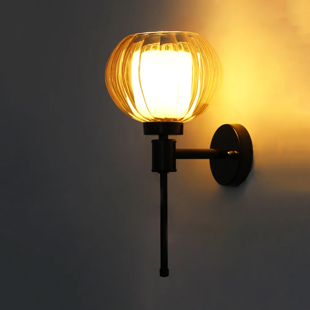 Modern Amber Kharbuja Glass Black Lamp | SKE-140010_MAKGBL
