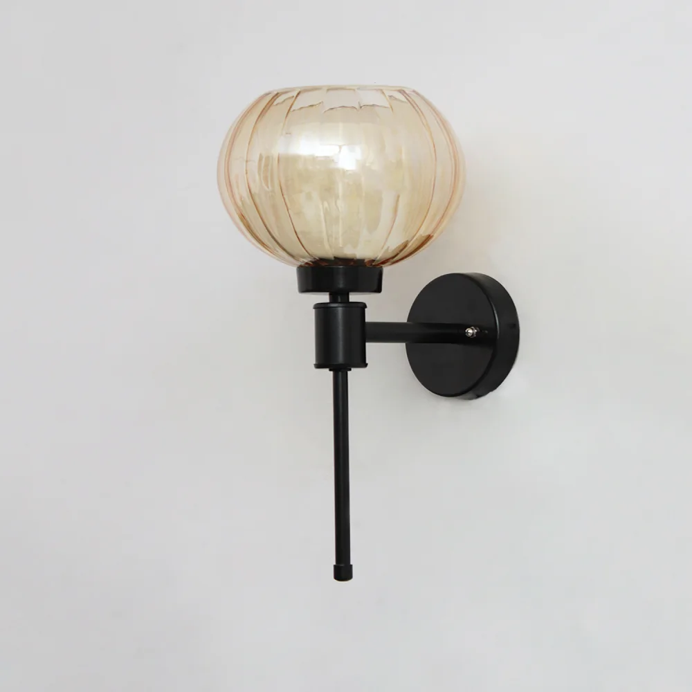 Modern Amber Kharbuja Glass Black Lamp | SKE-140010_MAKGBL