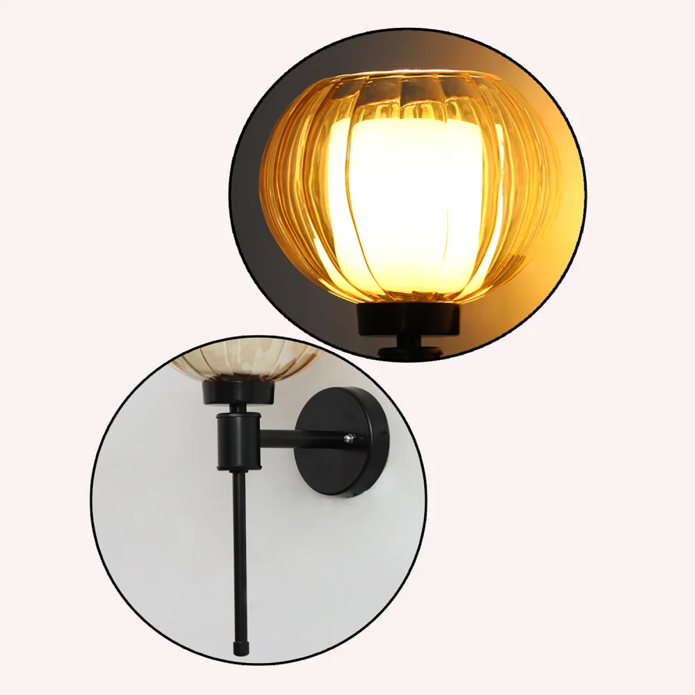 Modern Amber Kharbuja Glass Black Lamp | SKE-140010_MAKGBL