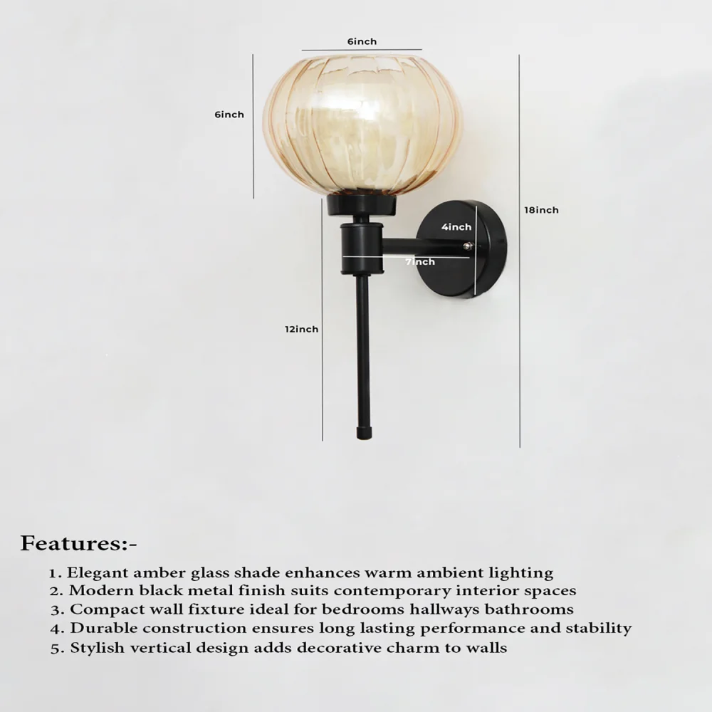 Modern Amber Kharbuja Glass Black Lamp | SKE-140010_MAKGBL