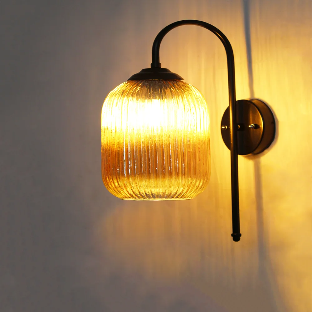 Modern Amber Ribbed Black Wall Sconce | SKE-140010_MARBWS