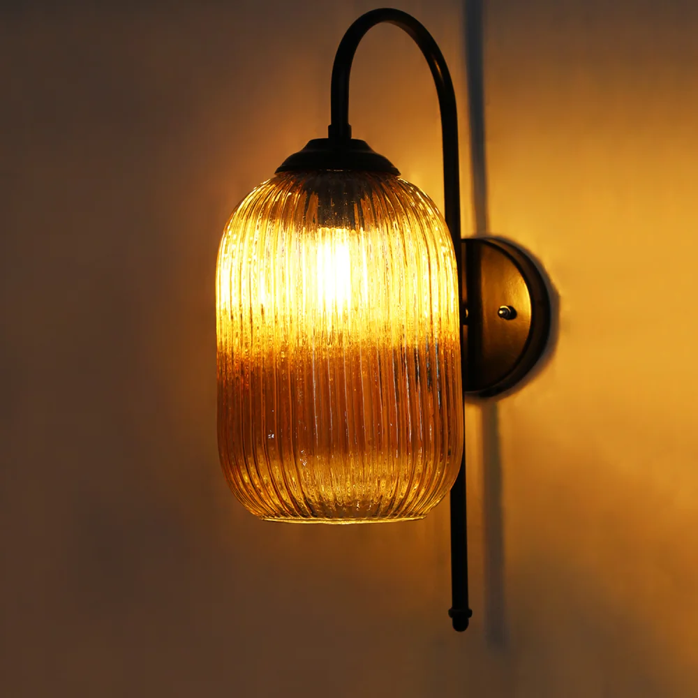 Modern Amber Ribbed Black Wall Sconce | SKE-140010_MARBWS