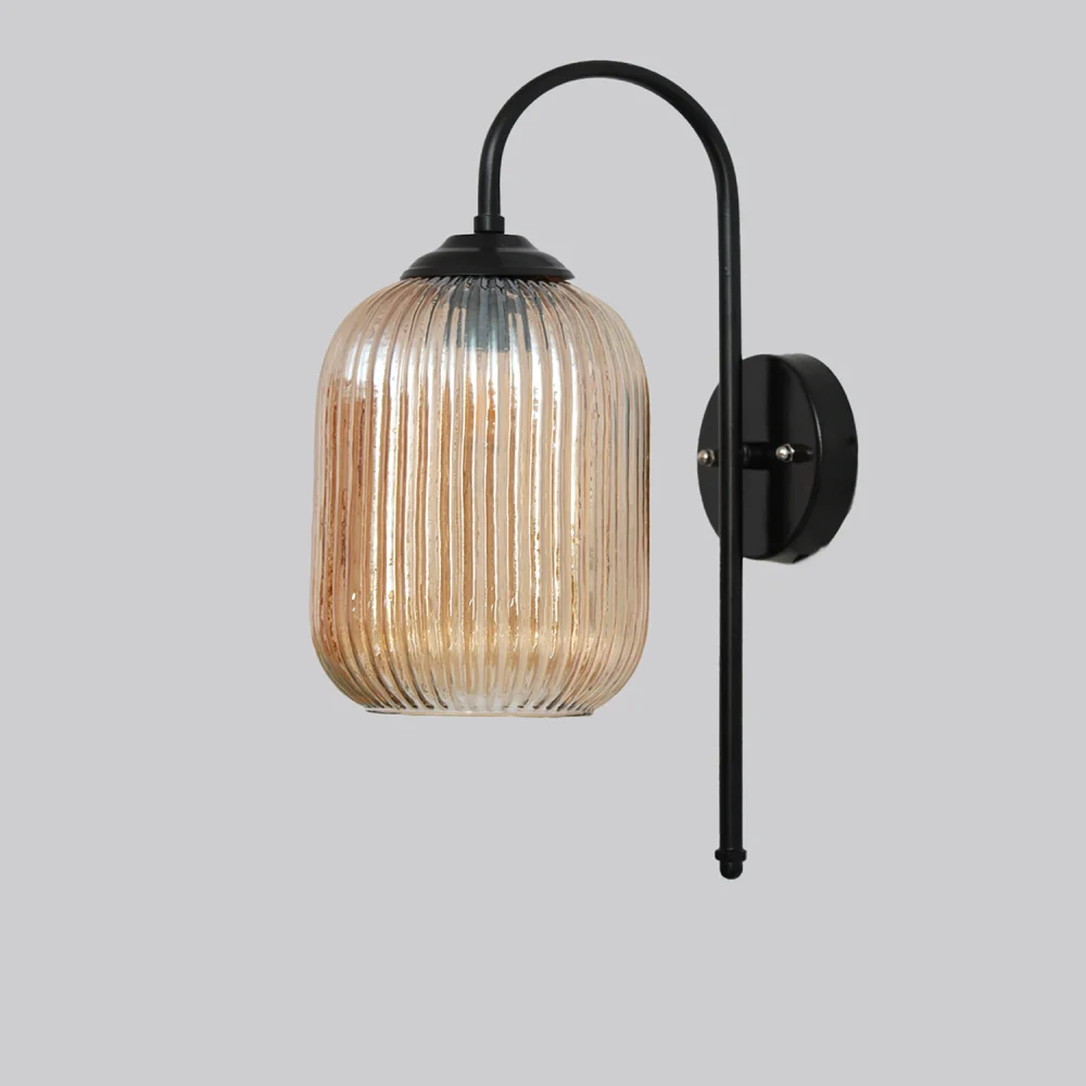 Modern Amber Ribbed Black Wall Sconce | SKE-140010_MARBWS