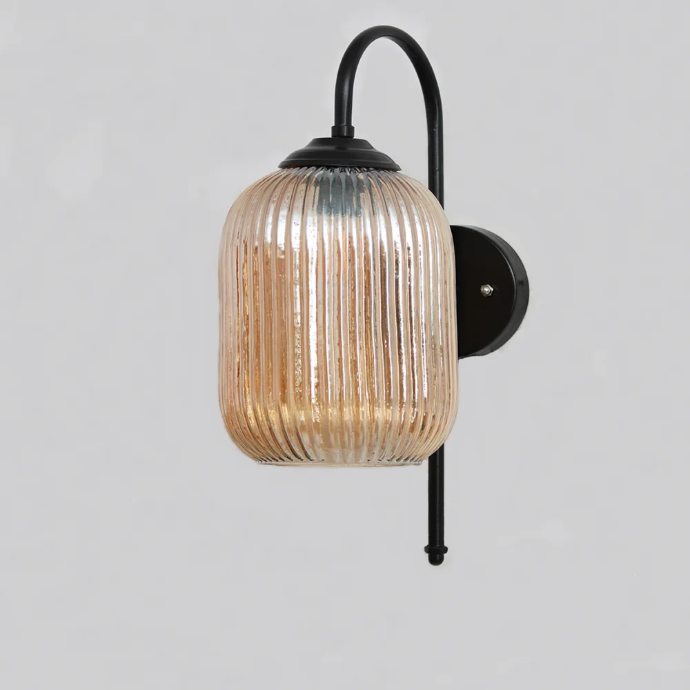 Modern Amber Ribbed Black Wall Sconce | SKE-140010_MARBWS