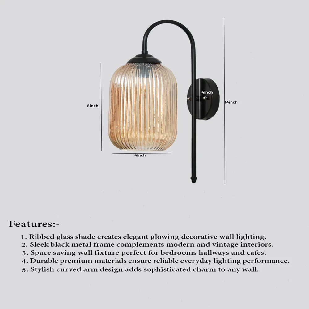 Modern Amber Ribbed Black Wall Sconce | SKE-140010_MARBWS