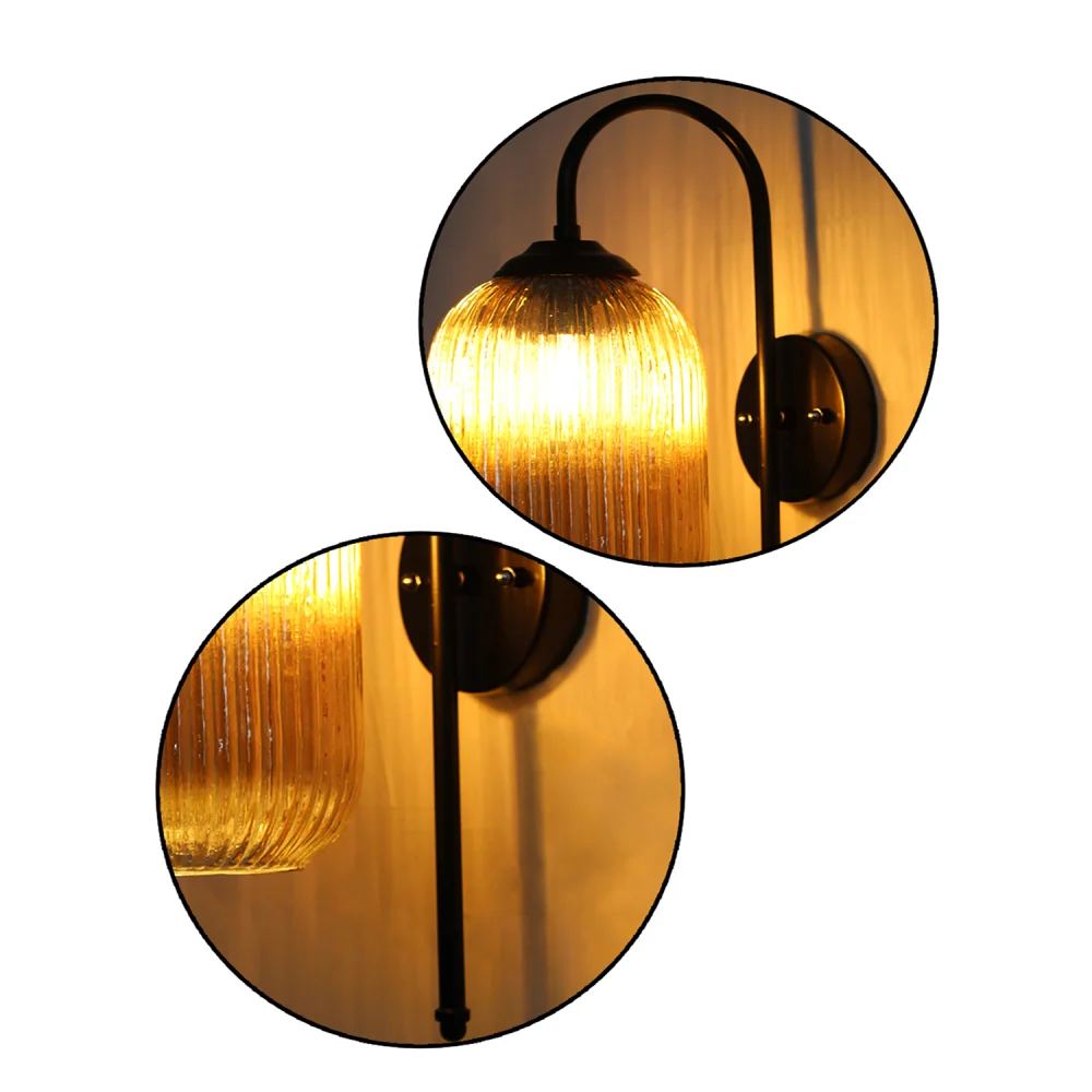 Modern Amber Ribbed Black Wall Sconce | SKE-140010_MARBWS