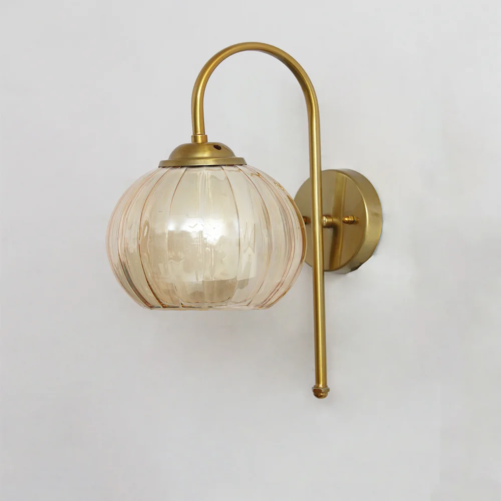 Contemporary Brass Amber Kharbuja Glass Wall Lamp | SKE-140012_2_CBWLAKG