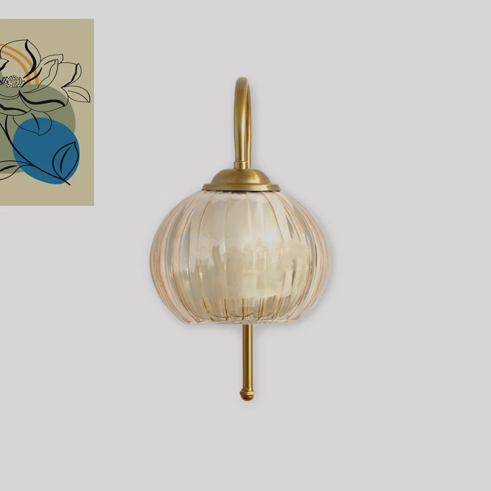 Contemporary Brass Amber Kharbuja Glass Wall Lamp | SKE-140012_2_CBWLAKG
