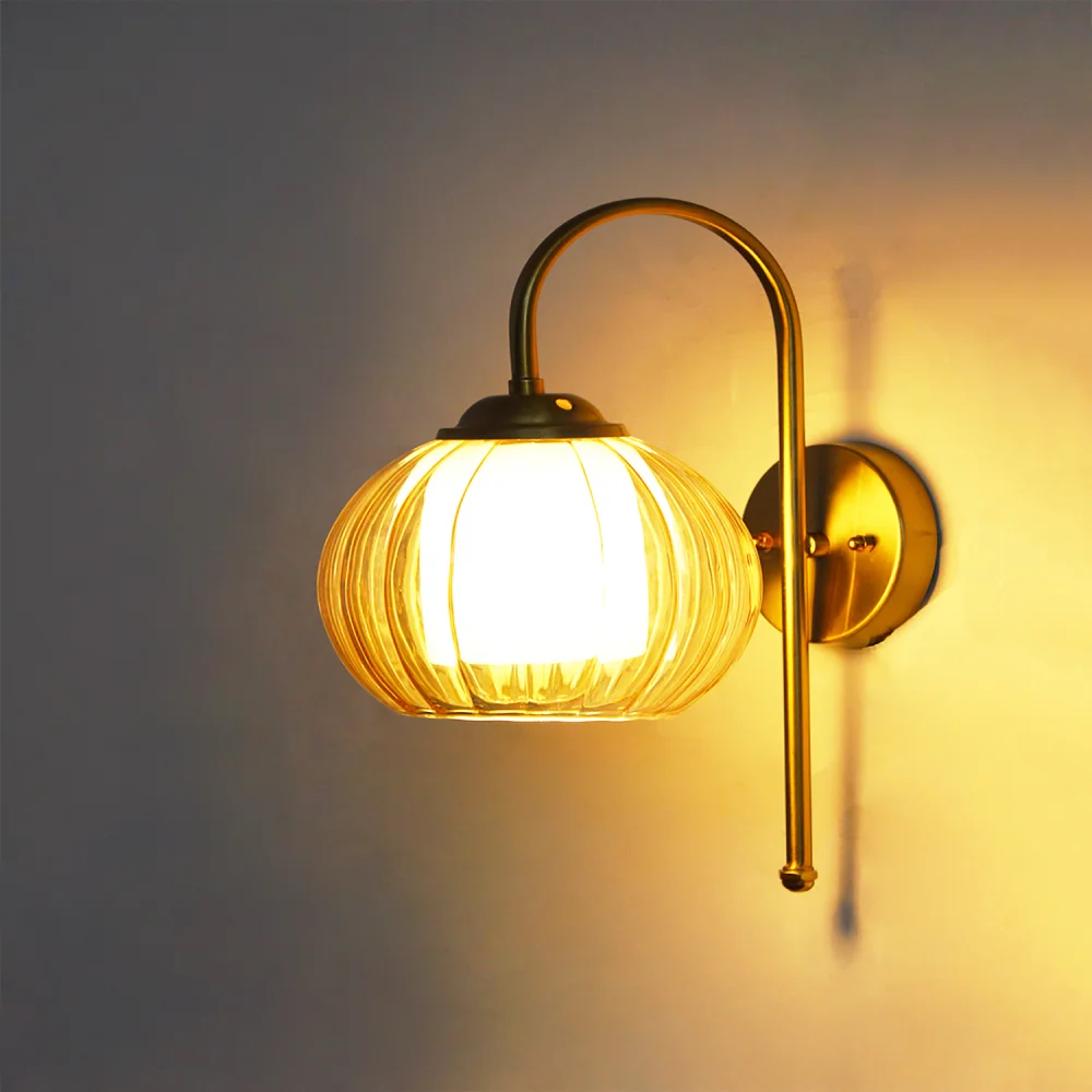 Contemporary Brass Amber Kharbuja Glass Wall Lamp | SKE-140012_2_CBWLAKG