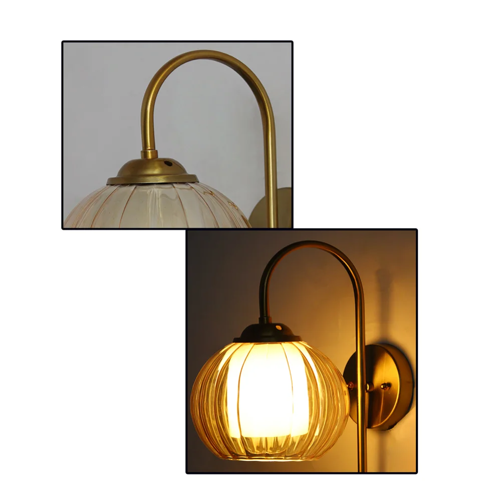 Contemporary Brass Amber Kharbuja Glass Wall Lamp | SKE-140012_2_CBWLAKG