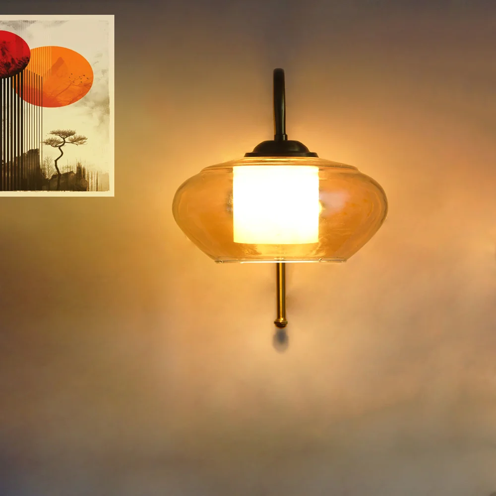 Minimal Brass Down Kachori Glass Wall Lamp | SKE-140012_2_EBDWLRAG