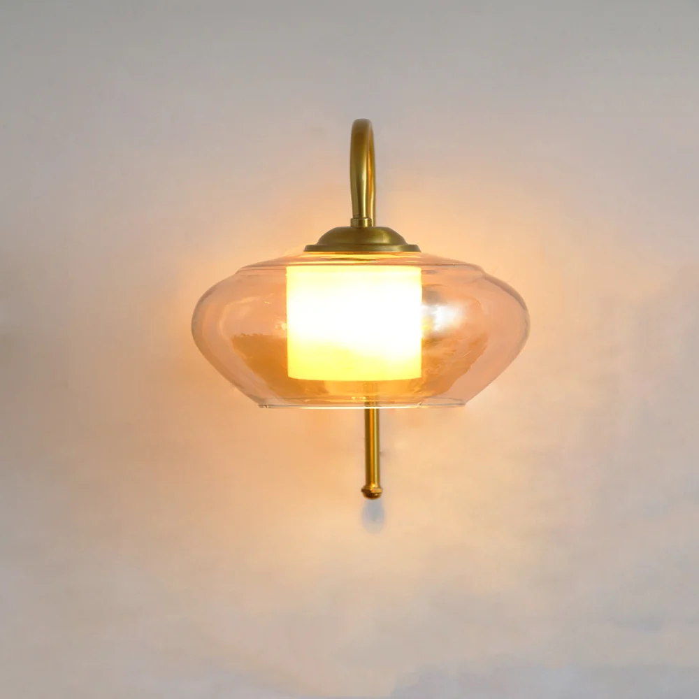 Minimal Brass Down Kachori Glass Wall Lamp | SKE-140012_2_EBDWLRAG