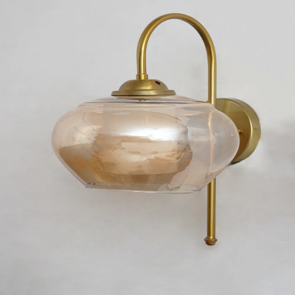 Minimal Brass Down Kachori Glass Wall Lamp | SKE-140012_2_EBDWLRAG