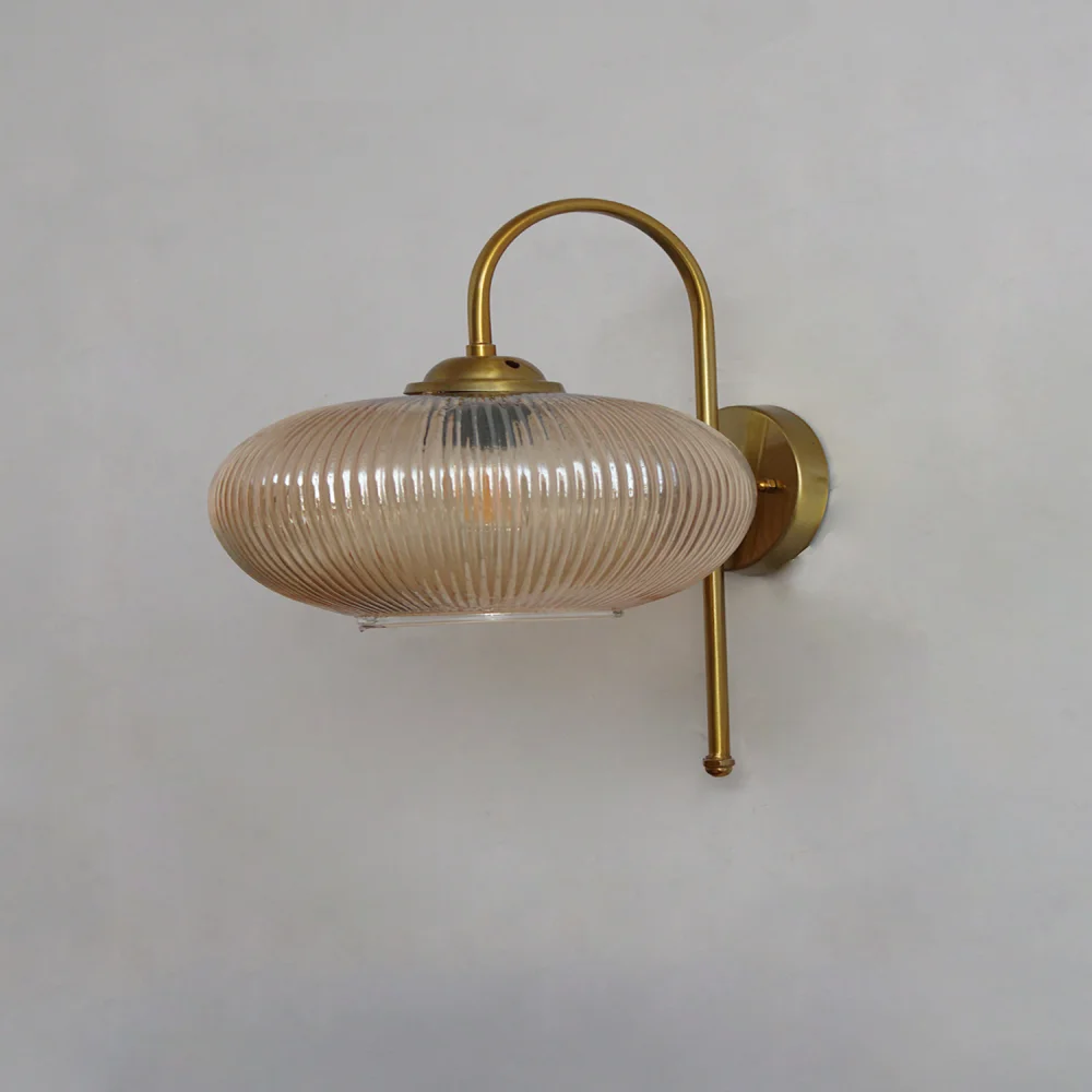 Elegant Brass Down Ribbed Amber Glass Wall Light | SKE-140012_2_EBDWLRAG_2